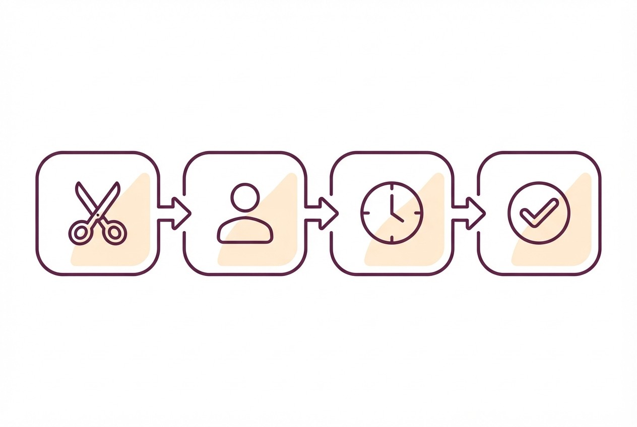 Booking flow with four steps from service to confirmation